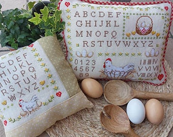 Counted Cross Stitch Pattern, Sampler Gallina a Pois, Chickens, Pillows Ornaments, Bowl Fillers, Pinkeep, Serenita di campagna, PATTERN ONLY