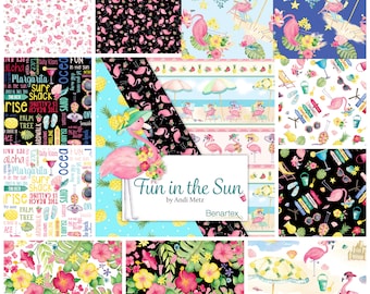 Quilt Fabric, Fun in the Sun, Flamingo Fun, Summer Fabrics, Tropical Drinks, Flip Flop Fun, Pineapples, Andi Metz, Benartex Fabrics