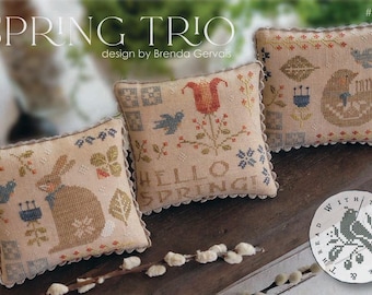 Counted Cross Stitch Pattern, Spring Trio, Easter Bunnies, Spring Decor, Tulips, Brenda Gervais, PATTERN ONLY