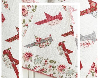 Quilt Pattern, Cardinals, Winter Decor, Cottage Decor, Patchwork Quilt, Quilted Wall Hanging, Lap Quilt, The Pattern Basket, PATTERN ONLY