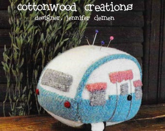 Wool Applique Pattern, Vintage Camper, Camper Pin Keep, Cushion, Wool Pin Keep, Sewing Accessory, Sewing, Cottonwood Creations, PATTERN ONLY