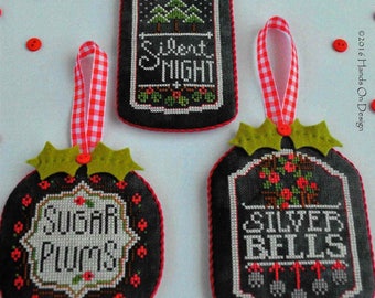 Counted Cross Stitch Pattern, Chalkboard Ornaments, Christmas Collection Three, Chalk Board Ornaments, Hands On Design, PATTERN ONLY