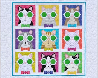 Quilt Pattern, Cool Cats, Applique Quilt, Scrap Quilt, Wall Hanging, Whimsical Cats, Amy Bradley Designs, PATTERN ONLY