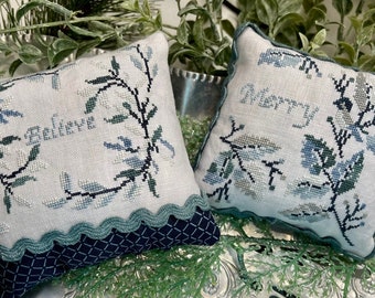 Counted Cross Stitch Pattern, Peaceful Christmas Smalls, Pillow Ornaments, Bowl Filler, Believe, Merry, Jan Hicks Creates, PATTERN ONLY