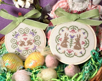 Counted Cross Stitch Pattern, Bunny Hoop-La, Easter Bunnies, Spring Decor, Spring Rabbits,, Scissor Tail Designs, PATTERN ONLY