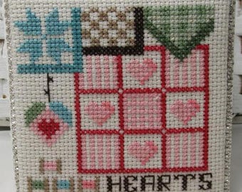 Counted Cross Stitch Pattern, Hearts Block, Quilt Blocks Series, Flower Motif, Spools, Carolyn Robbins, KiraLyn's Needlearts. PATTERN ONLY