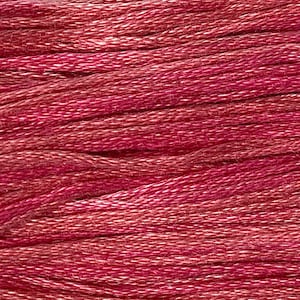 May include: Close-up of a deep red embroidery floss, showing the texture of the thread.