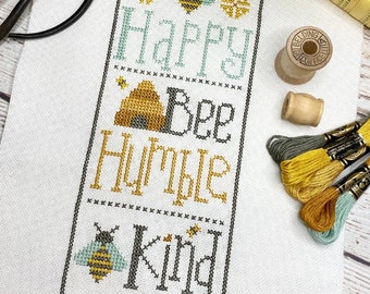Counted Cross Stitch Pattern, Bee Happy, Beehive, Garden Decor, Bees, Hearts, Border, Motifs, Primrose Cottage Stitches, PATTERN ONLY