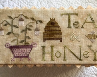 Counted Cross Stitch Pattern, The Tea Box, Tea Honey Box, Summer Decor, Primitive, Lucy Beam, Love in Stitches, Rebecca Noland, PATTERN ONLY