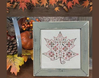 Counted Cross Stitch Pattern, Autumn Leaf, Flower Motifs, Acorn Motifs, Leaf Motifs,  Pillow Ornament, Textilly Crafts, PATTERN ONLY