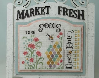 Counted Cross Stitch Pattern, Bee Balm Seeds, Market Sign, Seeds of Faith Collection, Summer Decor, KiraLyn's Needlearts. PATTERN ONLY
