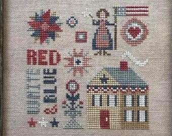 Counted Cross Stitch, Doodles: Red, White & Blue, Christmas Decor, Patriotic, Pillow Ornament, Stars, Heart in Hand, PATTERN ONLY
