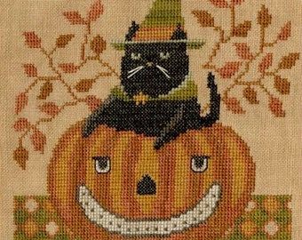 Counted Cross Stitch Pattern, Snarky Cat,Halloween Cross Stitch, Black Cat, Pumpkin, Halloween Decor, Teresa Kogut, PATTERN ONLY