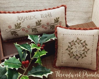 Counted Cross Stitch Pattern, Christmas Duo, Primitive Decor, Pillow Ornament, Holiday Decor, Nan Lewis, Threadwork Primitives, PATTERN ONLY