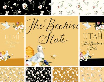 Quilt Fabric, Beehive State, California Gull, Beehives, Bees, Bee Skep, Sego Lily, Gingham, Utah State, Shealeen Louise, Riley Blake
