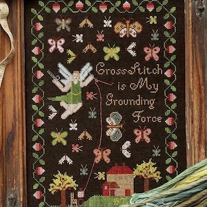 Counted Cross Stitch Pattern, Grounding Force, Inspirational, Sampler, Angel, Butterflies, Heartstring Samplery, PATTERN ONLY