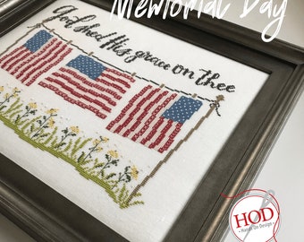 Cross Stitch Pattern, Memorial Day, Patriotic Decor, Americana, American Flags, Inspirational, Religious, Hands On Design, PATTERN ONLY
