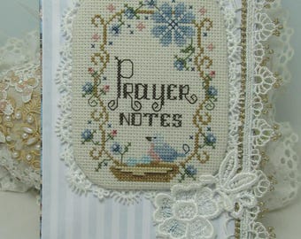 Counted Cross Stitch Pattern, Prayer Notes, Journal Series, Pillow Ornament, Bird Motif, Flower Motif, KiraLyns Needlearts, PATTERN ONLY