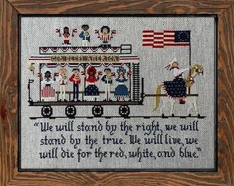 Counted Cross Stitch Pattern, Stand By The True, Patriotic Decor, American Flag, Bell, Americana, Horse, Twin Peak Primitives, PATTERN ONLY