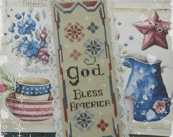 Counted Cross Stitch Pattern, God Bless America, Bookmark Series, Patriotic Decor, Red White & Blue, KiraLyn's Needlearts, PATTERN ONLY