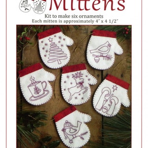 Redwork Embroidery Pattern and Kit, Redwork Mittens, Christmas Mitten Ornaments, Redwork Stitchery, Rachel's of Greenfield, PATTERN AND KIT image 3