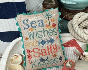 Counted Cross Stitch Pattern, Salty Kisses, Pin Keep, Bowl Filler, Beach Decor, Primrose Cottage Stitches, PATTERN ONLY