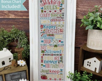 Counted Cross Stitch Pattern, Stitching Rules, Tomato Pincushion, Sewing Decor, Door Banner, Primrose Cottage Stitches, PATTERN ONLY