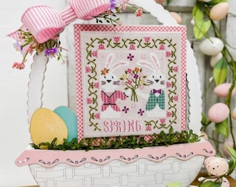 Counted Cross Stitch Kit, Spring Greetings Pattern, Easter Basket Display, Fabric Pack, Easter Decor, Paisleys & Polka Dots, KIT ONLY