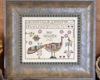 Counted Cross Stitch, Sir Dandy, Original Sampler, Alphabet, Peacock, Flowers, Borders, Motifs, Country Primitive,, Hands to Work