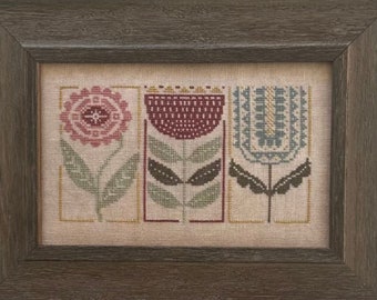 Counted Cross Stitch Pattern, Floral Etchings, Flowers, Etchings, Spring Flowers, Heart in Hand, PATTERN ONLY