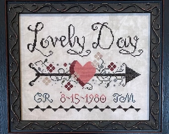 NASHVILLE Pre-Order, Counted Cross Stitch Pattern, Lovely Day, Original Sampler, Hearts, Valentine's Day, Hands To Work.  PATTERN ONLY
