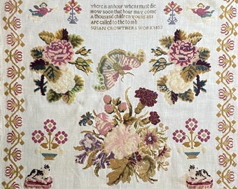 Counted Cross Stitch Pattern, Susan Crowthers 1853 Sampler, Flower Motifs, From the Heart, NeedleArt by Wendy, PATTERN ONLY