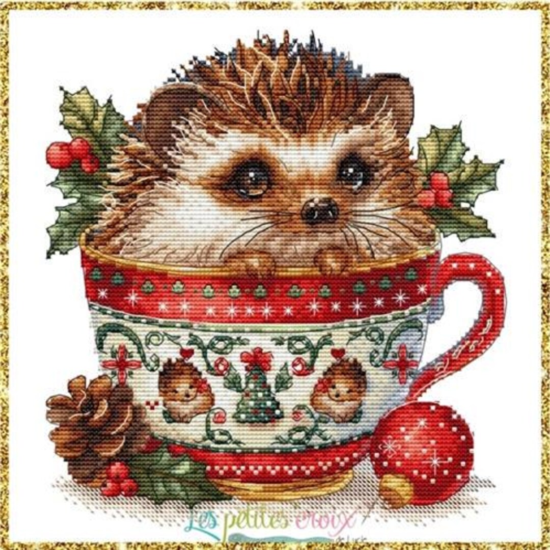 Counted Cross Stitch Pattern, Christmas Animal Cups, Hedgehog Counted Cross Stitch Pattern, Christmas Animal Cups, Hedgehog