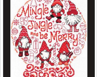 Counted Cross Stitch Pattern, Let's Mingle & Jingle, Snow Globe, Santa Gnomes, Christmas, Imaginating, Ursula Michael, PATTERN or KIT ONLY