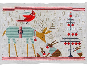 Counted Cross Stitch Pattern, Kind and Gentle, Sampler, Woodland, Holiday Sampler, Deer, Bunnies, Ornaments, Artful Offerings, PATTERN ONLY