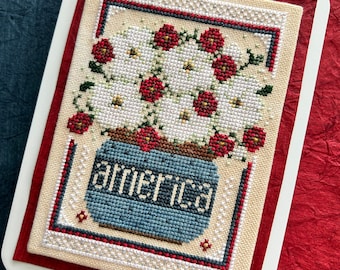 EXCLUSIVE, Counted Cross Stitch Pattern, Patriotic Poppies, Americana, Patriotic Decor, Garden Decor, Sweet Wing Studio, PATTERN ONLY