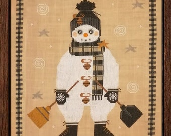 Counted Cross Stitch Pattern, Twin Peak Snowman 2023, Pillow, Winter Decor, Snowflakes, Broom, Twin Peak Primitives, PATTERN ONLY