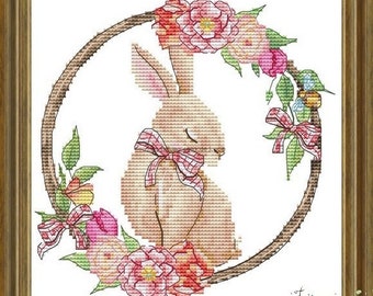 Counted Cross Stitch Pattern, Spring's Rabbit, Spring Decor, Easter Decor, Shabby Cottage Chic, Les Petites Croix de Lucie, PATTERN ONLY