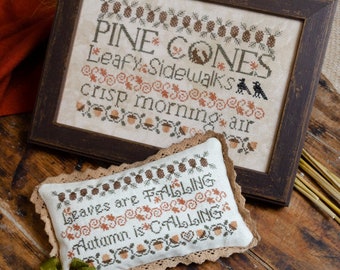 Counted Cross Stitch Pattern, Leafy Sidewalks, Fall Decor, Autumn Motifs, Fall Sampler, Bowl Filler, Erica Michaels, PATTERN Only