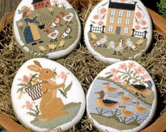 Counted Cross Stitch, Farm Fresh, Rooster, Farmhouse Decor, Egg Shape Ornaments, Ducks, Rabbit, Hens, The Prairie Schooler,  PATTERN ONLY