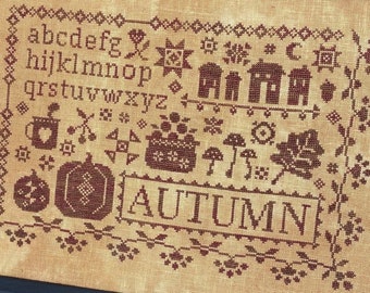 Counted Cross Stitch, Sampler Seasons Autumn, Fall Decor, Country Rustic, Emily Pengelly, Blueberry Ridge Design, PATTERN ONLY