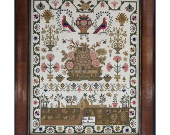 Counted Cross Stitch Pattern, Mary Ann Bournes 1791, Reproduction Sampler, Antique Reproduction, Hands Across the Sea, PATTERN ONLY