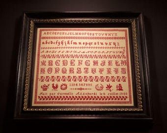 Counted Cross Stitch Pattern, Carmelle Azzopardi 1900, Reproduction Sampler, Primitive Decor, Hands Across the Sea, PATTERN ONLY