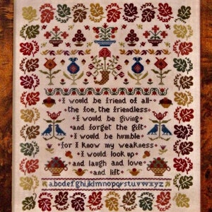 Counted Cross Stitch Pattern, Friend of All, Birds, Flower Motif Sampler, Alphabet, Quote Sampler, Leaves, Monticello Stitches, PATTERN ONLY