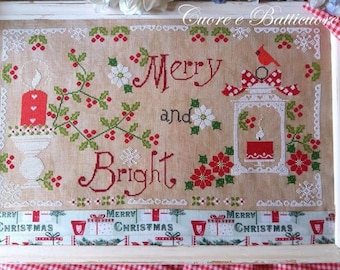 Counted Cross Stitch Pattern, Merry and Bright, Christmas Decor, Poinsettia, Candles, Holly Berry Motifs, Cuore e Batticuore, PATTERN ONLY