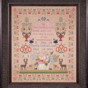 Counted Cross Stitch Pattern, Eliza Martha Linfoot1834, Reproduction Sampler, Antique Reproduction, Hands Across the Sea, PATTERN ONLY