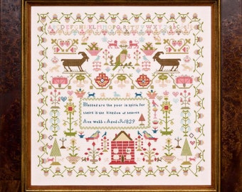 Counted Cross Stitch Pattern, Ann Webb 1829, Reproduction Sampler, Floral Motifs, Antique Reproduction, Hands Across the Sea, PATTERN ONLY