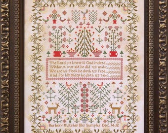 Counted Cross Stitch Pattern, Barbery Butcher 1802, Reproduction Sampler, Antique Reproduction, Hands Across the Sea, PATTERN ONLY