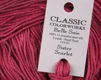 Belle Soie, Sister Scarlet, Classic Colorworks, 5 YARD Skein, Hand Dyed Silk, Embroidery Silk, Counted Cross Stitch, Hand Embroidery Thread