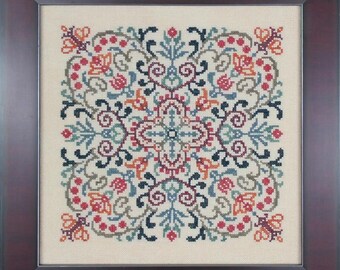 Counted Cross Stitch Pattern, Lace Flowers, Garden Decor, Cottage Chic, Shabby Cottage, Medallion Design, Ink Circles, PATTERN ONLY